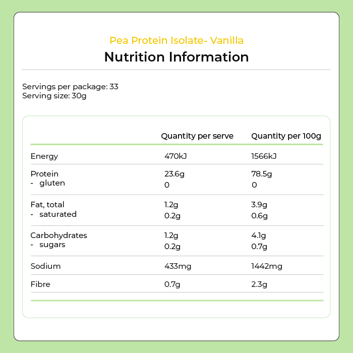 Pea Protein Powder - Vanilla 1kg
