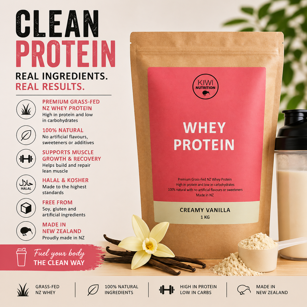 Whey Protein Powder - Vanilla 1kg