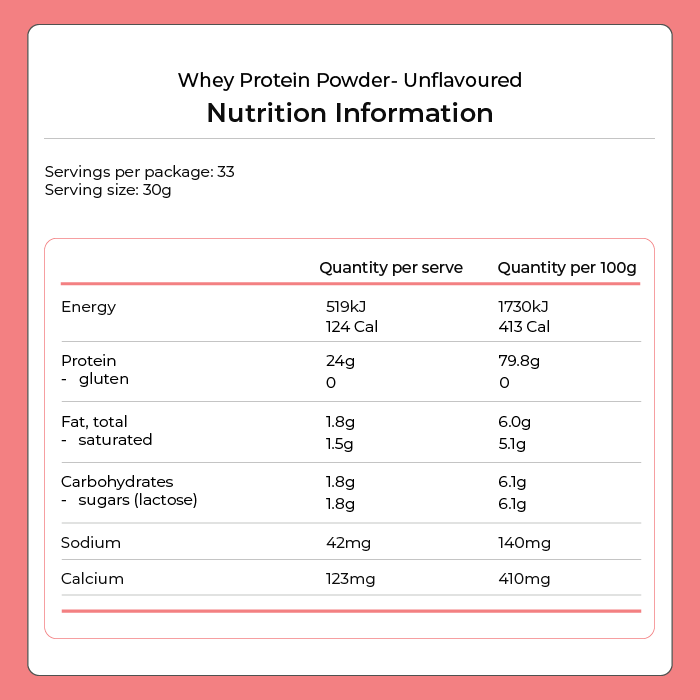 Whey Protein Powder - Unflavoured 1kg